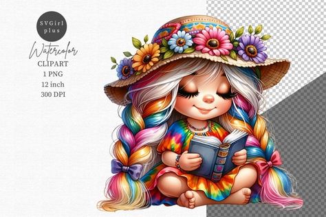 Gnome girl clipart, Hippie girl reading a book#readingabook #gnome #clipart Gnome Clipart, Hippie Girl, Girl Clipart, Reading A Book, Girl Reading, Creative Fabrica, A Book, Books To Read, Digital Art