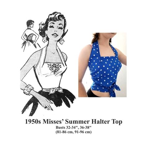 1950s Wrap Halter Top Sewing Pattern / Busts 32 34 & 36 image 1 Sewing Wrap Top, Diy Halter Top Pattern, Sew Halter Top, Halter Neck Top Pattern, Halter Top Sewing, Halter Top Sewing Pattern, Diy Halter Top, Top Pattern Sewing, Crop Top Sewing Pattern