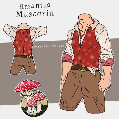 male mushroom inspired clothing Red Outfit Design Drawing, Fairy Garden Outfit Men, Male Outfits Aesthetic Drawing, Mushroom Outfit Male, Mushroom Cosplay Men, Male Art Outfits, Male Mushroom Costume, Mushroom Design Drawing, Mushroom Costume Men