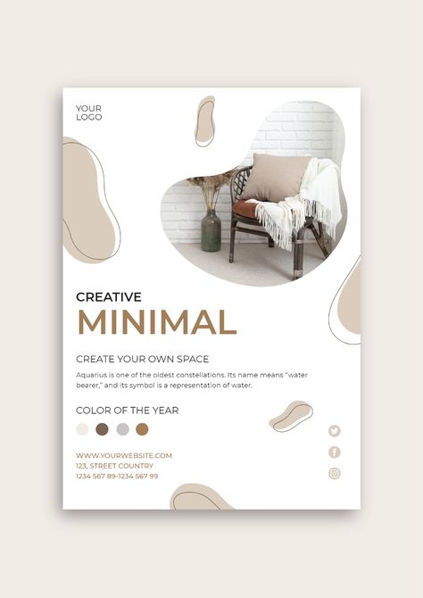 Creative Waves Minimal Interior Design Flyer Flyer Design Layout Creative, Creative Flyer Design Ideas Graphics, Canva Flyer Ideas, Aesthetic Flyer Design, Fundraising Flyer Design, Flyer Template Design Layout, Aesthetic Flyer, Interior Design Flyer, Ambient Lounge