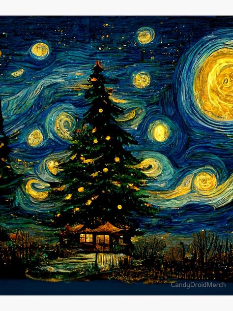 Stary Night Christmas, Christmas Netherlands, Christmas Cat Painting, Van Gogh Christmas, Christmas Mural, Painting Starry Night, Starry Night Painting, Christmas Paintings On Canvas, Christmas Artwork