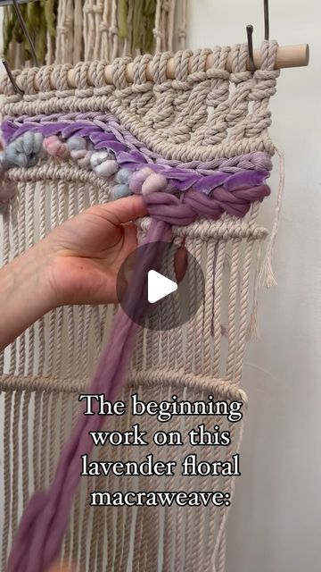 Caroline Langford on Instagram: "This week I’m working on some floral macraweaves! Technically all of my pieces combine macrame + weaving, but I feel like this style shows off both crafts more clearly so I call this the macraweave ✨  I always start my macraweaves by choosing the fibers I want to work with - usually it’s a handspun yarn I’m feeling inspired by, or a velvet ribbon that I want to use - for this piece, it was both! I start by building my macrame base, then fill in the top woven section. I like to feature the velvet in this top section and some of the handspun (if I have enough) that can then connect with the florals in the main section. I love putting the palettes together, especially when I’m grabbing a bunch of different tones of the same color. I love yarn!  Happy new week! Macrame Weaving, Happy New Week, Genius Ideas, Feeling Inspired, Handspun Yarn, The Velvet, Macrame Diy, Velvet Ribbon, Feel Inspired