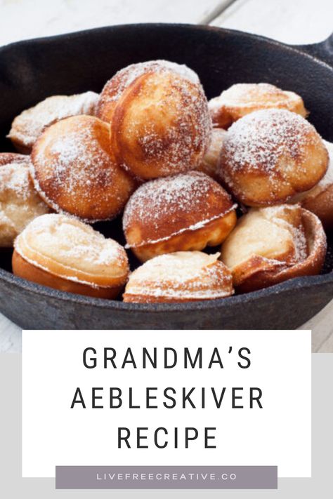 Abelskiver Recipe Christmas, Aebleskiver Recipe Easy, Ableskivers Recipe Easy, Ebelskiver Pan Recipes, Appleskiver Recipe, Ebelskiver Recipe Easy, Danish Pancakes Recipes, Pancake Balls Recipe, Pantry Staple Dessert