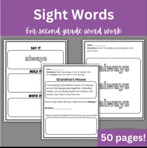 Our students could always use more sight word practice. With this product, your students will be coloring letters, spelling, writing, and reading their second grade sight words. This packet is full of activities to keep them practicing. #teacherspayteachers #secondgrade #sightwords List Of Sight Words, Sight Word Worksheet, Second Grade Sight Words, Coloring Letters, Sight Words List, Sight Word Worksheets, Sight Word Practice, Word Practice, Sight Word