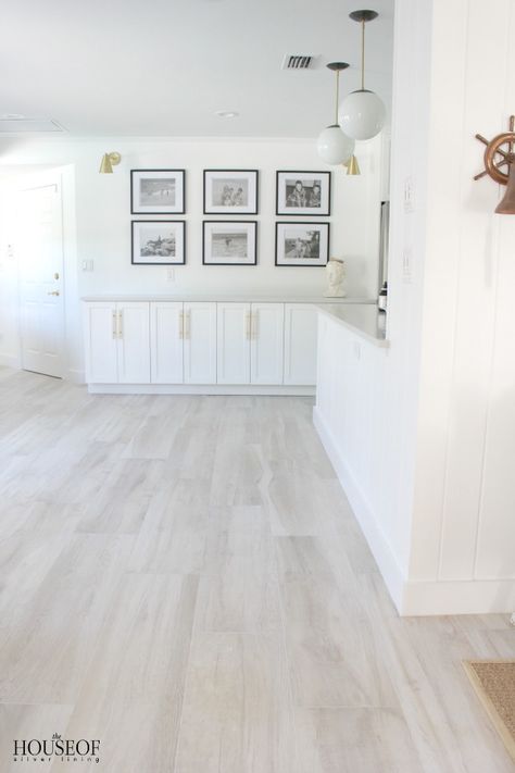 The House of Silver Lining: Beach Cottage Renovation Reveal {Dining Room} Gray Wood Tile Flooring, House Of Silver Lining, The House Of Silver Lining, Grey Wood Tile, Beach House Flooring, Cottage Renovation, Wood Tile Floors, 아파트 인테리어, Floor Colors