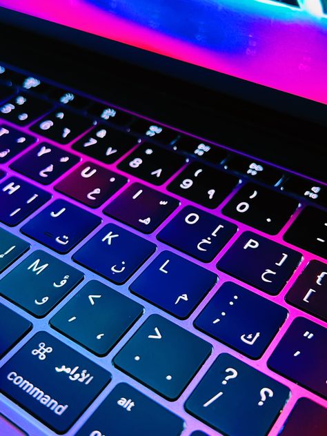 Vibrant Purple Aesthetic, Hot Pink And Blue Aesthetic, Purple Tech Aesthetic, Blue Pink Purple Aesthetic, Art School Aesthetic, Purple Keyboard, Magenta Aesthetic, Light Keyboard, Coding Images