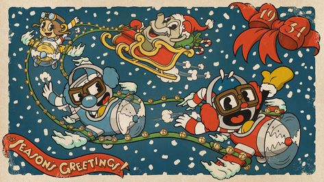 Gorgeous Christmas Cards, Studio Mdhr, Cuphead Show, Gaming Cards, Cuphead Game, Cup Head, Cartoon Clip, Deal With The Devil, Gorgeous Christmas