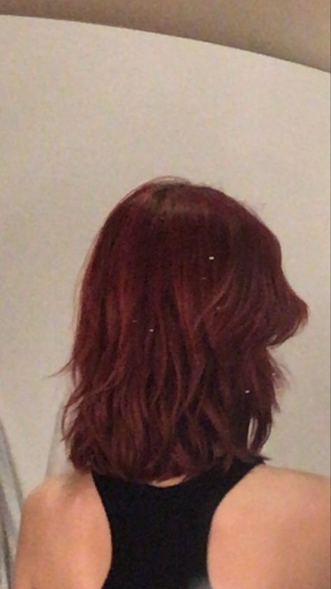 Red Medium Length Hair With Layers, Dark Cherry Hair Aesthetic, Garnet Color Hair, Brownish Red Short Hair, Deep Red Hair Short, Deep Red Short Hair, Deep Red Hair Color Short, Dark Hair Dyed Red, Short Hair Cherry Red