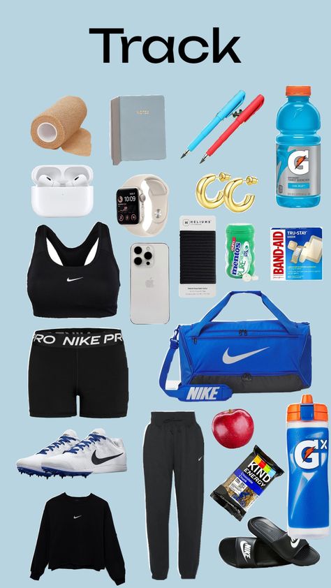 guys this is what's in my track bag#track #trackbag #cute What To Pack In A Track And Field Bag, Track Must Haves, Track Essentials, Running Fits, Track Bag, Soccer Bag, Cute Box Braids, Track Team, Field Bag