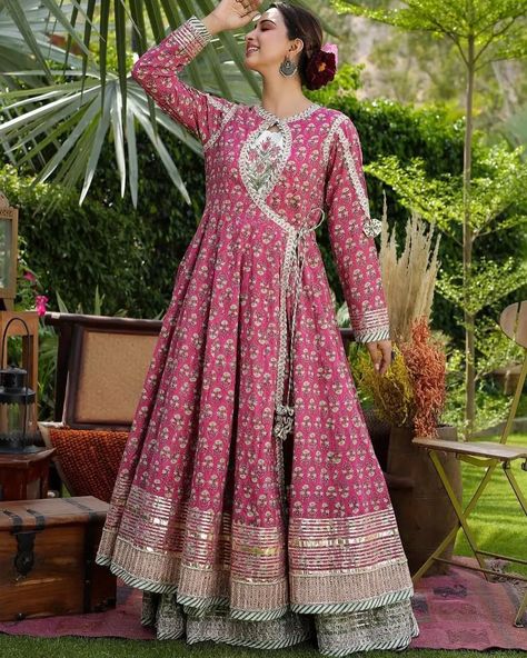 Angrakha Style Frock, Angrakha Dress, Long Frock Designs, Angrakha Style, Latest Dress Design, Dress Design Patterns, Simple Pakistani Dresses, Designer Party Wear Dresses, Designer Dresses Casual