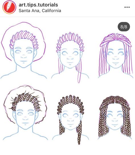 Black Hairstyles Drawing Tutorial, Braids Drawing Black, Black Braids Drawing Reference, Corn Row Braids Drawing, Box Braid Drawing Reference, Black Hair Drawing Reference Braids, Cornrow Drawing, Drawn Braided Hair, African Hairstyles Drawing