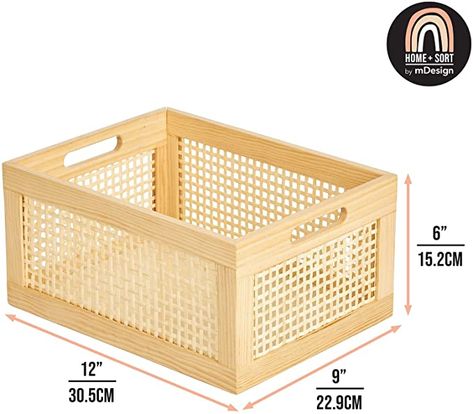 Amazon.com: mDesign Small Decorative Wooden Crate Storage Box, Rustic Pine Wood Organizer Bin Basket w/Built-In Handles for Kitchen Pantry, Cupboard, Cabinet, Counter, Home Sort Collection, 6 Pack, Natural Pine: Home & Kitchen Hanging Wall Organizer, Vintage Wooden Crates, Pantry Furniture, Wood Organizer, Under Kitchen Sink Organization, Closet Storage Bins, Pantry Bin, Countertop Organization, Cube Storage Bins