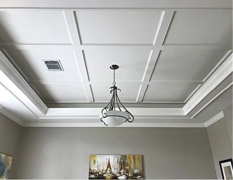 Ceiling Molding Ideas, Diy Coffered Ceiling, Cove Moulding, Coffered Ceiling Design, Kitchen Ceiling Design, Molding Ceiling, Accent Ceiling, Ceiling Trim, Dining Room Ceiling