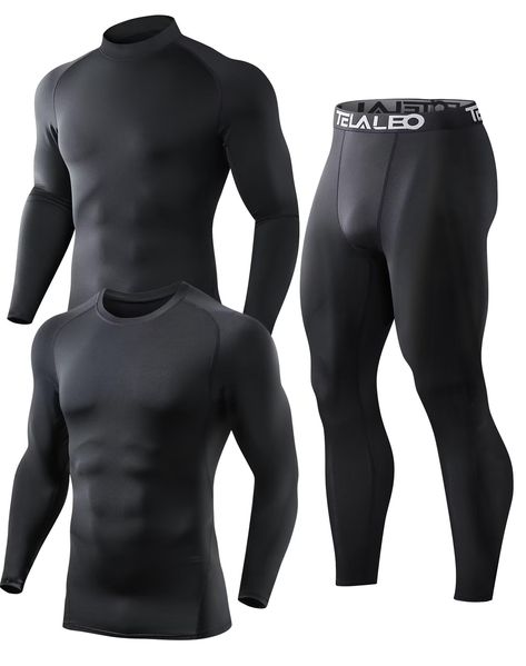 PRICES MAY VARY. 85% Polyester, 15% Spandex Imported New tech material:(1*crew Neck & 1*turtle Mock Neck & 1*pant) ; Multiple combinations, freely combined to meet multiple needs at once. Strong Power for Heat Retention: these long johns for men are specially designed for cold winter days, keep you warm for outdoor activities. Moisture Wicking: our mens thermal underwear set use quick drying light weight fabrics, will help you keep dry and warm all day Name brand quality with unbeatable price, T Winter Jogging Outfit Cold Weather, Baseball Cross, Running Outfits, Day Name, Jogging Outfit, Mock Neck Shirt, New Tech, Clothing Design Sketches, Mens Leggings