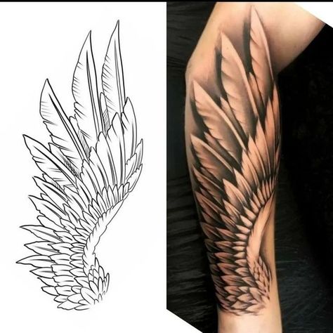 Wing Arm Tattoo, Angel Wing Arm Tattoo, Angel Wings Tattoo Stencil, Angel Wings Tattoo Forearm, Forearm Wing Tattoo, Wing Tattoo Arm, Winged Stencil, Alas Tattoo, Wing Tattoo Men