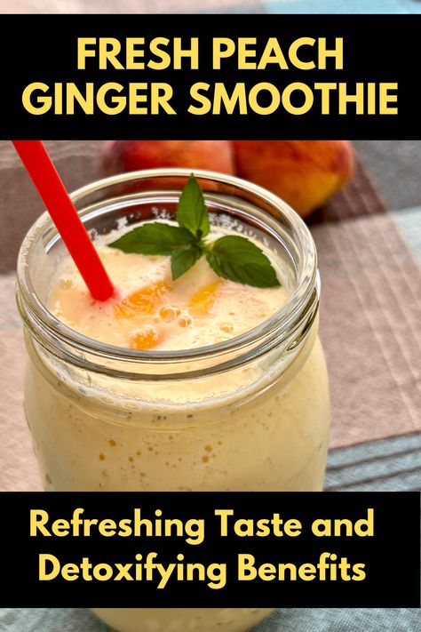 Looking for a refreshing and healthy drink this summer? Try our Fresh Peach Ginger Smoothie Detox Recipe! This healthy fresh peach smoothie combines juicy peaches and zesty ginger for a delicious and revitalizing treat. Perfect for detox smoothie recipes, this drink is packed with nutrients and natural sweetness. Enjoy it as one of your favorite fresh peach smoothie recipes or as a peach non-alcoholic summer drink. Blend up this smoothie with fresh peaches today! Ginger Smoothie Recipes Healthy, Fresh Peach Smoothie, Recipe With Ginger, Ginger Smoothie Recipes, Peach Smoothie Recipes, Peach Smoothie, Drinks Smoothies, Summer Drinks Alcohol, Detox Smoothie Recipes