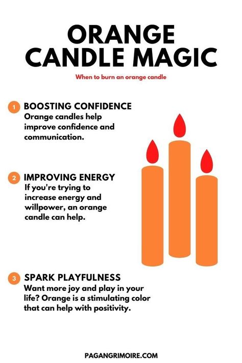 In candle magic, the orange candle's meanings are best for spells associated with joy, communication, confidence, playfulness, and more. #candles #candlemagic #magic #magick #sun #sacralchakra #orangecandles #witchcraft #paganism #pagangrimoire Orange Candle Magic, Pagan Grimoire, Witchcraft Candle Magic, Candle Meanings, Witchy Wednesday, Candle Magick Spells, Candle Meaning, Candle Color Meanings, Candle Magic Spells