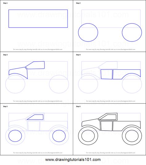 Draw Monster Truck, Car Doodles, Monster Truck Drawing, Vehicles Drawing, Draw A Monster, Draw Monster, Drawing Learning, Truck Drawing, Monster Truck Party