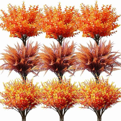 YXYQR 18PCS Fall Artificial Flowers Plants Outdoor UV Resistant Bulk Autumn Outside Fake Lavender Fern Plant No Fade Faux Plastic Greenery Shrubs Arrangement for Front Porch Window Box Hanging Basket : Amazon.ca: Home Fall Outdoor Pots, Fall Staircase Decor, Fall Planters Front Porches, Thanksgiving Decorations Outdoor, Porch Window, Planter Decor, Den Mrtvých, Bed Hanging, Boxwood Plant