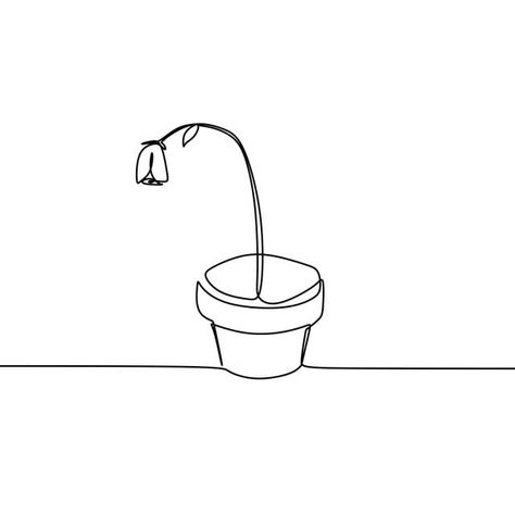 Plant Pot Drawing, Withered Plant, Rat Drawing, Wing Drawing, Wilted Flowers, Continuous Line Art, Sick Tattoo, Flower Line Drawings, Drawing Png