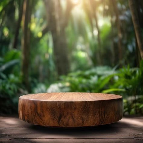 Premium Photo | Photo a wooden round stand in the middle of a forest with a green background. Green Forest Background, Product Background, Graphics Background, Flower Graphic Design, Wooden Log, Forest Background, Thumbnail Design, Food Backgrounds, Comfortable Slippers