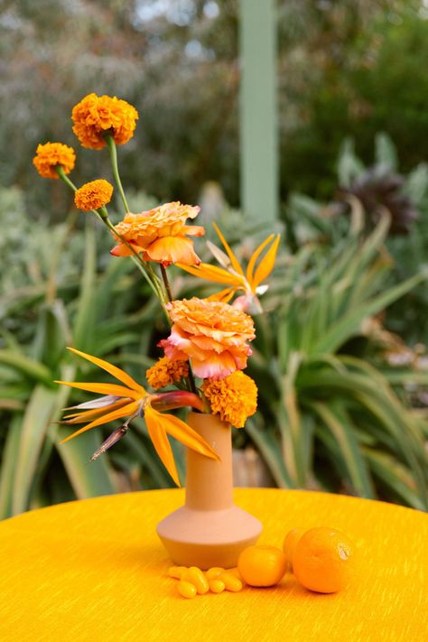 Orange / Yellow Wedding Floral Designs Gallery — Ampersand Oktoberfest Wedding, Wedding Cocktail Tables, Tangerine Wedding, Monochromatic Flowers, Yellow Flower Arrangements, Orange Centerpieces, Orange Yellow Color, Yellow Color Scheme, Summer Flower Arrangements