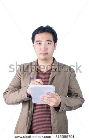 Asian businessman holding pen and writing notebook or diary for checking, isolated on white background. Writing In Notebook Reference Pose, Holding A Pen Reference, Writing In Notebook Pose, Holding A Notebook Pose, Clipboard Pose Reference, Man Holding Book Pose Reference, Holding Notebook Reference, Writing Pose, Simple Reference