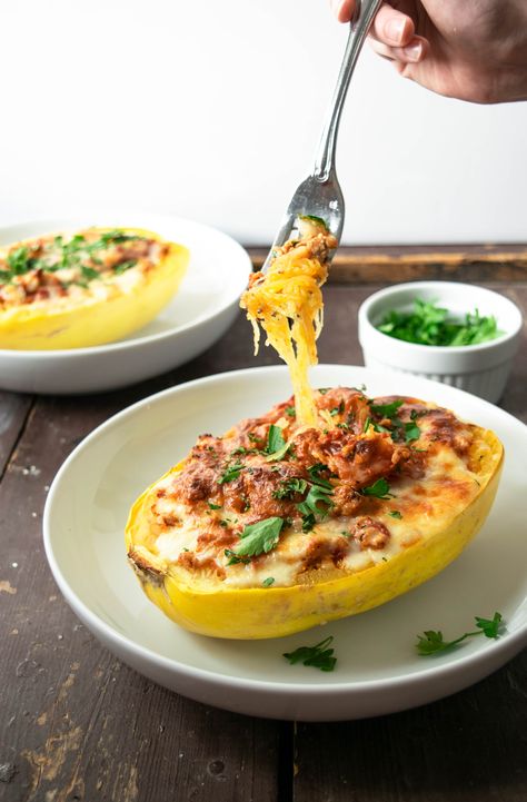 Spaghetti Squash Lasagna Boats, Italian Spaghetti Squash, Microwave Squash, Lasagna Boats, Pasta And Bread, Spaghetti Squash Boat, Sausage Ragu, Spaghetti Squash Lasagna, Squash Lasagna