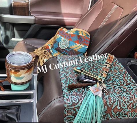 Western Car Interior Ideas, Truck Interior Accessories, Truck Accesories, Western Car, Cool Truck Accessories, Country Trucks, Future Trucks, Cowgirl Accessories, Leather Designs