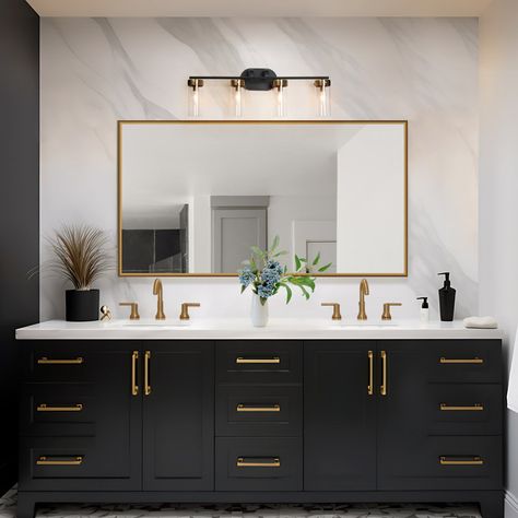 Everly Quinn Marcha Gold Modern Dimmable Vanity Light - Wayfair Canada Light Black, Everly Quinn, Bathroom Vanity Lighting, Vanity Light, Vanity Lighting, Brass Finish, Black N Yellow, Bathroom Lighting, Modern Style