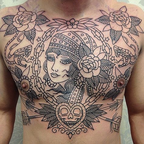 Traditional Chest Tattoo, Cross Tattoos For Women, Wild Tattoo, Cool Chest Tattoos, Pieces Tattoo, Chest Tattoos For Women, Chest Piece Tattoos, Chest Tattoo Men, Cool Tattoos For Guys