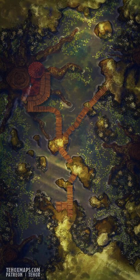 Swamp Map Dnd, Swamp Battlemap, Swamp Map, Dnd Swamp, Dnd Subclasses, Battlemaps Dnd, Map Inspiration, Moon Elf, Forest Map