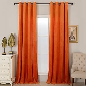 Orange Velvet Curtains, Dining Room Orange, Terracotta Interior Design, Orange Curtains, Dining Room Curtains, Living Room Orange, Insulated Curtains, Rustic Curtains, Orange Velvet