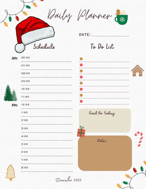 - Simple layout to help organize your day - Stay on track for the rest of the week - Notes section for important things - Goals for the day section - Christmas Themed * This is a digital Download, nothing would be mailed. Christmas Digital Planner, Christmas Planner Ideas, December To Do List, Cute To Do List Template, December Goals, Daily Planner Ideas, Goals For The Day, December Planner, Bullet Journal Christmas