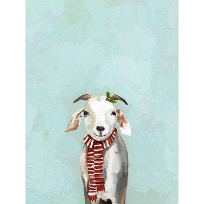 August Grove 'Festive Goat' Acrylic Painting Print Size: Goat Paintings, Playful Painting, Goat Art, Farm Art, A Goat, Christmas Paintings, Canvas Paper, Wall Mounting, New Wall