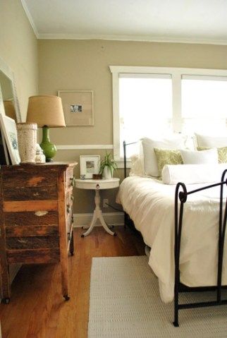 Here's How To Avoid Decor That Feels Matchy-Matchy But Still Feels Interesting And Cohesive Mismatched Furniture, Wrought Iron Bed, Iron Bed Frame, Young House, Young House Love, Behr Paint, Guest Room Decor, Bedroom Idea, Keeping Room