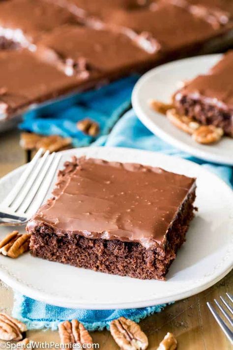 Texas Sheet Cake - Spend With Pennies Best Texas Sheet Cake Recipe, Chocolate Sheet Cake Recipe, Texas Sheet Cake Recipe, Sheet Cake Recipe, Chocolate Crumbs, Chocolate Fudge Frosting, Texas Sheet, Texas Sheet Cake, Chocolate Sheet Cake