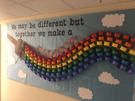 Inclusion Board Ideas, School Pride Bulletin Board Ideas, Neurodiversity School Display, Belongingness Bulletin Board, Bulletin Board Rainbow Ideas, Bullinton Boards Ideas, Diverse Classroom Decor, Neurodiversity Bulletin Board, Neurodiversity Display