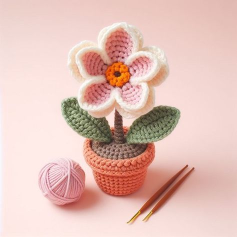 Amigurumi Potted Plant Free Pattern, Crochet Pot Flower, Crochet Marigold Flower Free Pattern, Free Crochet Patterns Plants, Amigurumi Flower Free Pattern, Crochet Flower Pots Free Pattern, Crochet Potted Plants Free Pattern, Crochet Flower Pot Pattern, Crochet Plants Free Pattern