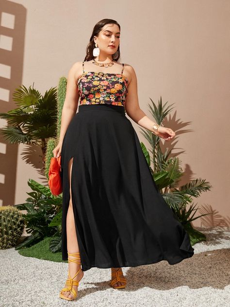 Cruise Plus Size Outfits, Summer Party Outfit Plus Size, Plus Size Maxi Skirt Outfit, Plus Size Edgy Fashion, Theme Park Outfit Summer, Plus Size Cruise Outfits, Birthday Party Outfit Women, Plus Size Black Skirt, Plus Size Edgy