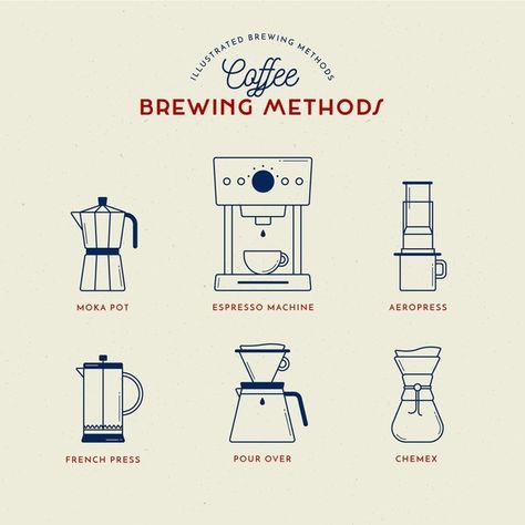 Brewing Methods Coffee, Coffee Process Illustration, Drink Coffee Illustration, Espresso Illustration, Coffee Machine Illustration, Drinks Illustration, Coffee Education, Coffee Items, Cafe Expresso