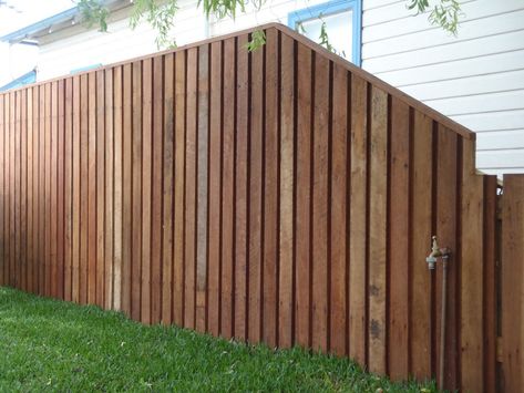 Shiplap Ironbark Paling Fence Fence Paling Ideas, Shiplap Fence, Hardwood Fence, Paling Fence, House Fencing, Pool Area Landscaping, Screening Ideas, Den Designs, Modern Fence Design