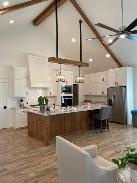 Kitchen Vaulted Ceiling Cabinets, Range Hood Vaulted Ceiling, Vaulted Kitchen Ceiling, Kitchen Cathedral Ceiling, Open Concept Vaulted Ceiling, Cathedral Ceiling Kitchen, Vaulted Kitchen, Hangar House, Vaulted Ceiling Kitchen