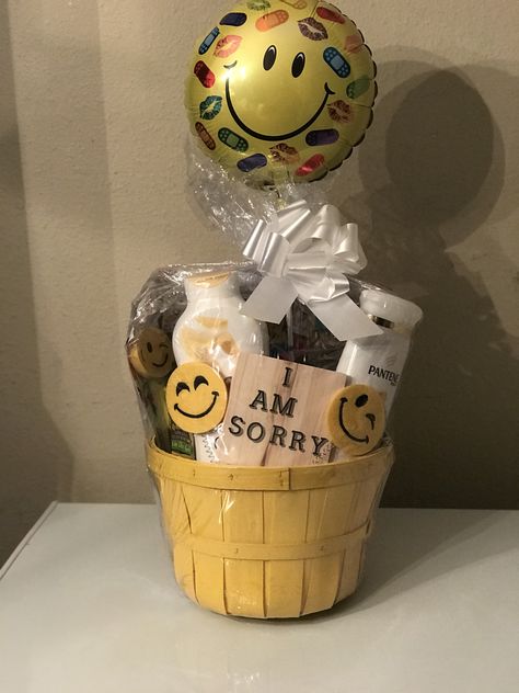 Gift basket for an apology I’m Sorry Basket, Apology Basket For Him, Im Sorry Gifts For Boyfriend, Sorry Gifts For Girlfriend, Apology Gifts For Girlfriend, Sorry Gifts For Boyfriend, Girlfriend Basket, Im Sorry Gifts, Apology Gifts