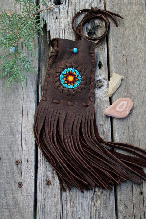 Excited to share the latest addition to my #etsy shop: Beaded medicine bag, beaded amulet bag , necklace bag , handmade beadwork , handmade leather pouch http://etsy.me/2GLRLBF #bagsandpurses #beadedmedicinebag #brownmedicinebag #keepsakebag #fringedmedicinebag #beaded Native American Medicine Bag, Look Hippie Chic, Amulet Bag, Leather Medicine Bag, Medicine Bags, Bag Necklace, Macrame Colar, Medicine Pouch, Beaded Pouch