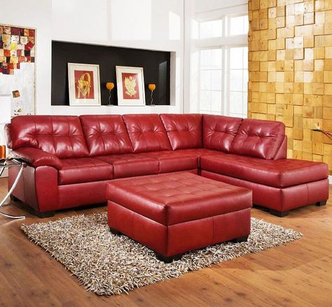 Would you consider a Red Sectional Leather Sofa for your living room? I certainly would! Red Leather Couch, Red Leather Sectional, Red Sectional Sofa, Sofa Kulit, Red Leather Sofa, Furnitur Ruang Keluarga, Leather Table, Sofa L, Ikea Design