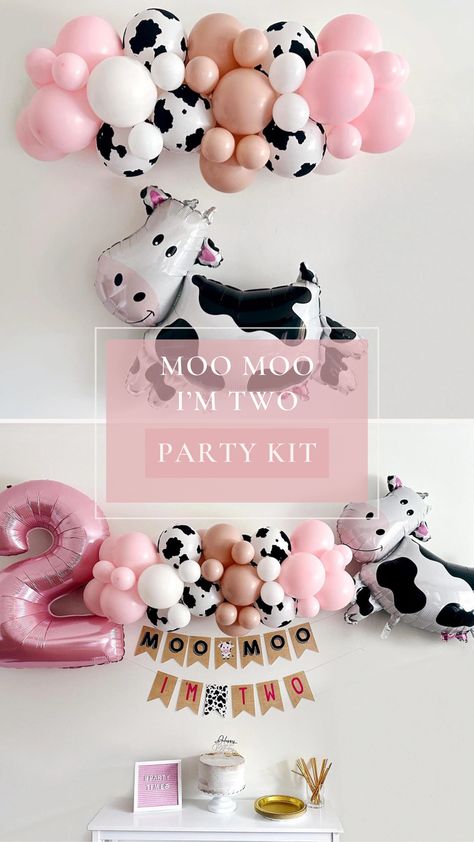 Mooing into Two! 🎀🐄 Celebrate your little one with a 'Pink Moo Moo I'm Two' birthday bash with adorable balloons and moo-tastic banners. Join us for a barnyard of fun, laughter, and two-year-old adventures! #PinkCowParty #MooI'mTwo #BirthdayBarnyard Moo Moo Birthday Party, Moo Moo Look Whos 2 Birthday, Moo Moo I’m Two Birthday Cake, 2nd Birthday Party For Girl Farm Theme, 2 Year Birthday Theme Cowgirl, Turning Two Birthday Ideas Girl, Pink Baa Moo I’m Two, Moo Moo I’m Two Birthday Party, Second Bday Party Ideas Girl