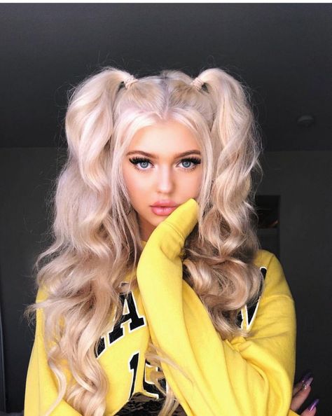 wavy pigtails Pigtail Hairstyles, School Hairstyles, Long Blonde, Long Blonde Hair, Grunge Hair, Long Curly Hair, Long Curly, Hairstyles For School, Curly Hairstyle