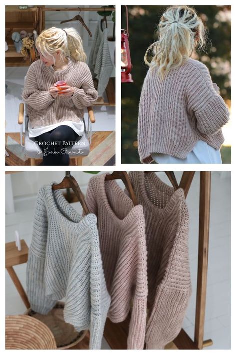 Ogawa Ribbed Pullover Sweater Crochet Pattern Crochet White Sweater Pattern, Crochet Sweater Ideas Pattern, Worsted Weight Crochet Patterns, Free Crochet Sweater Pattern, Crochet Pullover Pattern Free, Oversize Sweater Crochet Pattern, Oversized Crochet Sweater Pattern, Crochet Pattern Sweater, Grandma Era