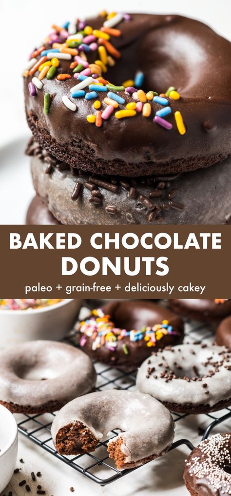 Dairy Free Donuts, Chocolate Donuts Baked, Macro Recipes, Healthy Donuts, Baked Donut Recipes, Chocolate Frosting Recipes, Gluten Free Donuts, Donut Recipe, Paleo Baking